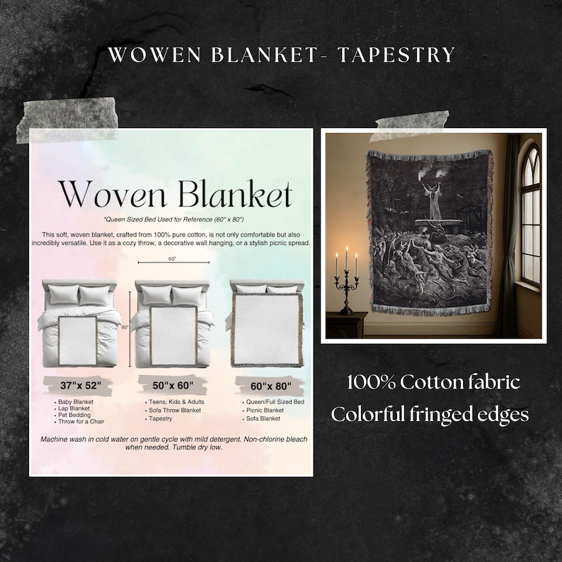 Sabbat Dance Wowen Blanket Tapestry: Gothic Decor Gustave Dore, Velveteen Blanket image 2