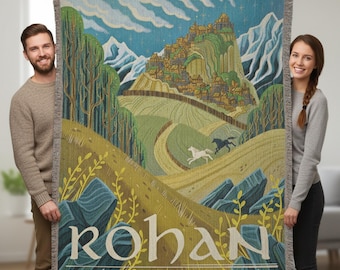 Woven Rohan Blanket, Edoras Tapestry, Land of Horse Lords Throw, Fantasy Home Decor