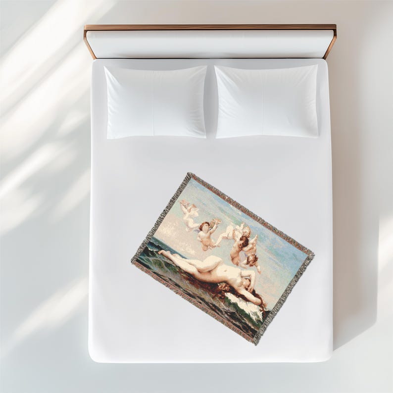 Birth of Venus Woven Cotton Blanket: Luxurious Art Throw Tapestry image 4