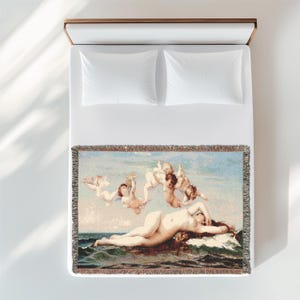 Birth of Venus Woven Cotton Blanket: Luxurious Art Throw Tapestry image 5