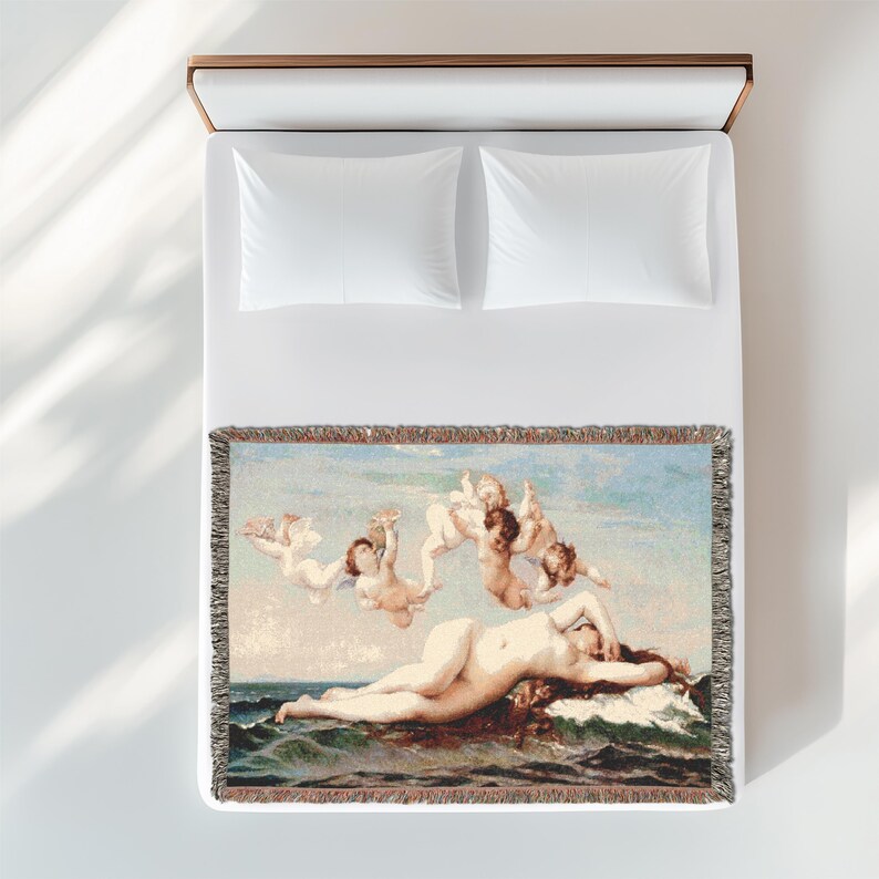Birth of Venus Woven Cotton Blanket: Luxurious Art Throw Tapestry image 5