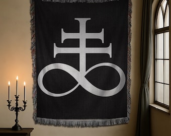 Leviathan Cross Cotton Woven Blanket: Gothic Satanic Decor, Velveteen Blanket, Light Tapestry
