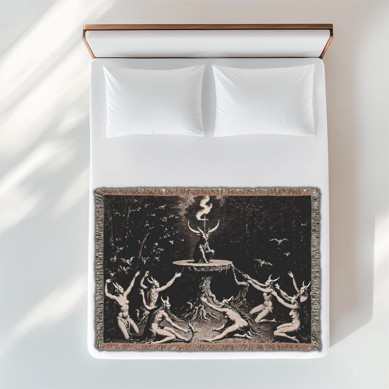 Lucifer Gothic Woven Blanket: Occult Satanic Ceremony Throw image 3