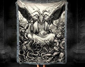 Coperta in cotone intrecciato Baphomet: arazzo occulto gotico, coperta in velluto, arazzo leggero