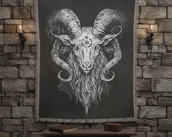 Coperta tessuta con arazzo occulto Baphomet, coperta con pentagramma gotico, arazzo da parete con arte oscura, decorazione da strega
