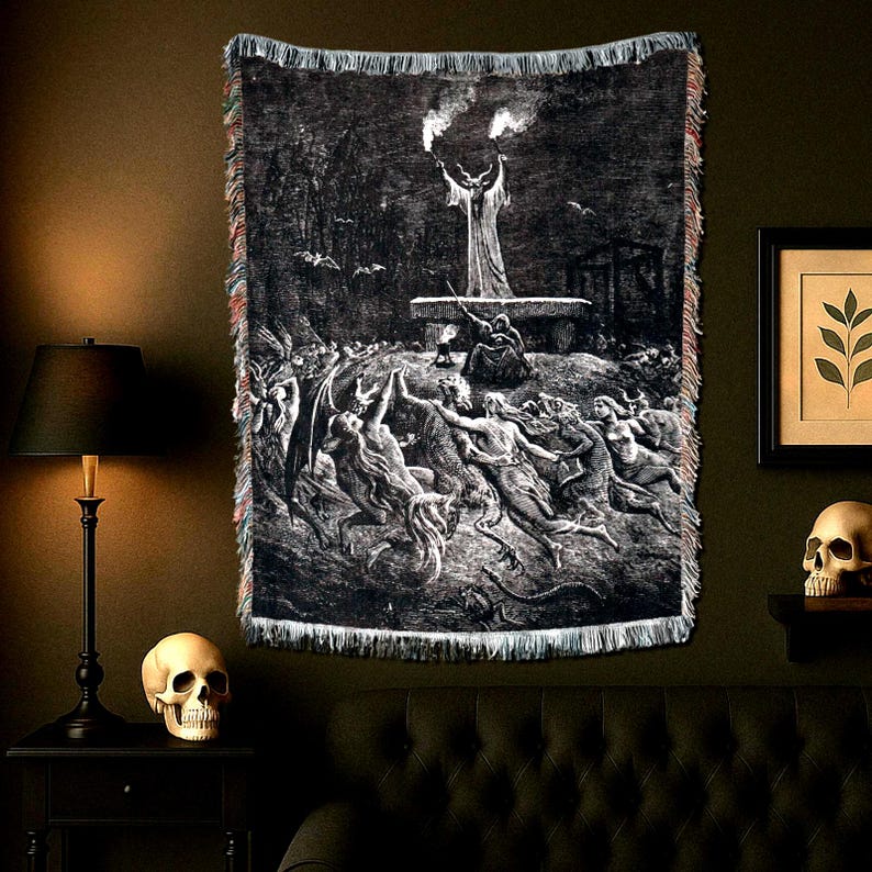 Sabbat Dance Wowen Blanket Tapestry: Gothic Decor Gustave Dore, Velveteen Blanket image 1