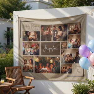 Custom Photo Collage Tapestry, Birthday Party Backdrop, Anniversary Memories Banner