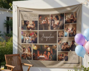Custom Photo Collage Tapestry, Birthday Party Backdrop, Anniversary Memories Banner