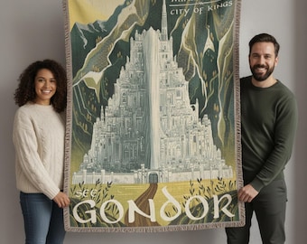 Minas Tirith Woven Throw Blanket, Gondor City Tapestry, Tolkien Fantasy Decor, Cotton Sofa Cover