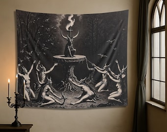 Gothic Lucifer Tapestry: Horned Demon, Occult Home Decor