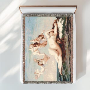 Birth of Venus Woven Cotton Blanket: Luxurious Art Throw Tapestry image 6