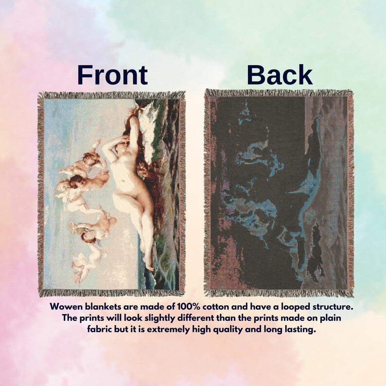 Birth of Venus Woven Cotton Blanket: Luxurious Art Throw Tapestry image 9