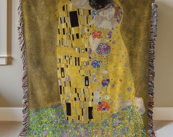 グスタフ・クリムト作「接吻」、織りブランケット、壁掛けタペストリー