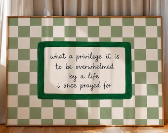 What A Privilege It Is Wall Art, Inspirational Life Quote Poster, Checkered Print, Gratitude Home Decor, Encouragement Gift, Boho Wall Art