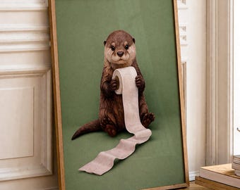 Funny Otter Bathroom Wall Art, Toilet Paper Animal Print, Cute Animal Poster, Whimsical Guest Bath Decor, Housewarming Gift