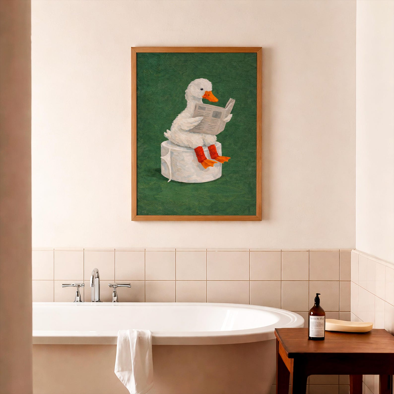Funny Duck Bathroom Poster - Duck Reading Newspaper on Toilet Paper ...