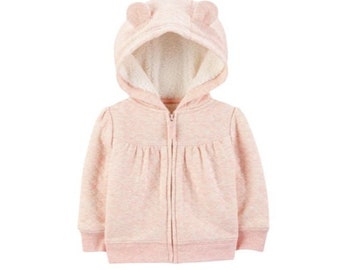 Pull à capuche rose Simple Joys by Carter's pour bébé fille avec doublure en sherpa et oreilles d'animal (0-24 mois)