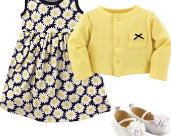 Ensemble robe bébé fille Hudson Daisies AVEC chaussures et gilet inclus !!! Ensemble de chaussures pour bébé fille, tenue cardigan, barboteuse