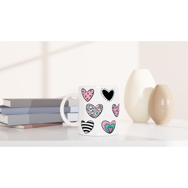 Hearts, Love, friendship White 11oz Ceramic Mug gift for him gift for her gift for friend