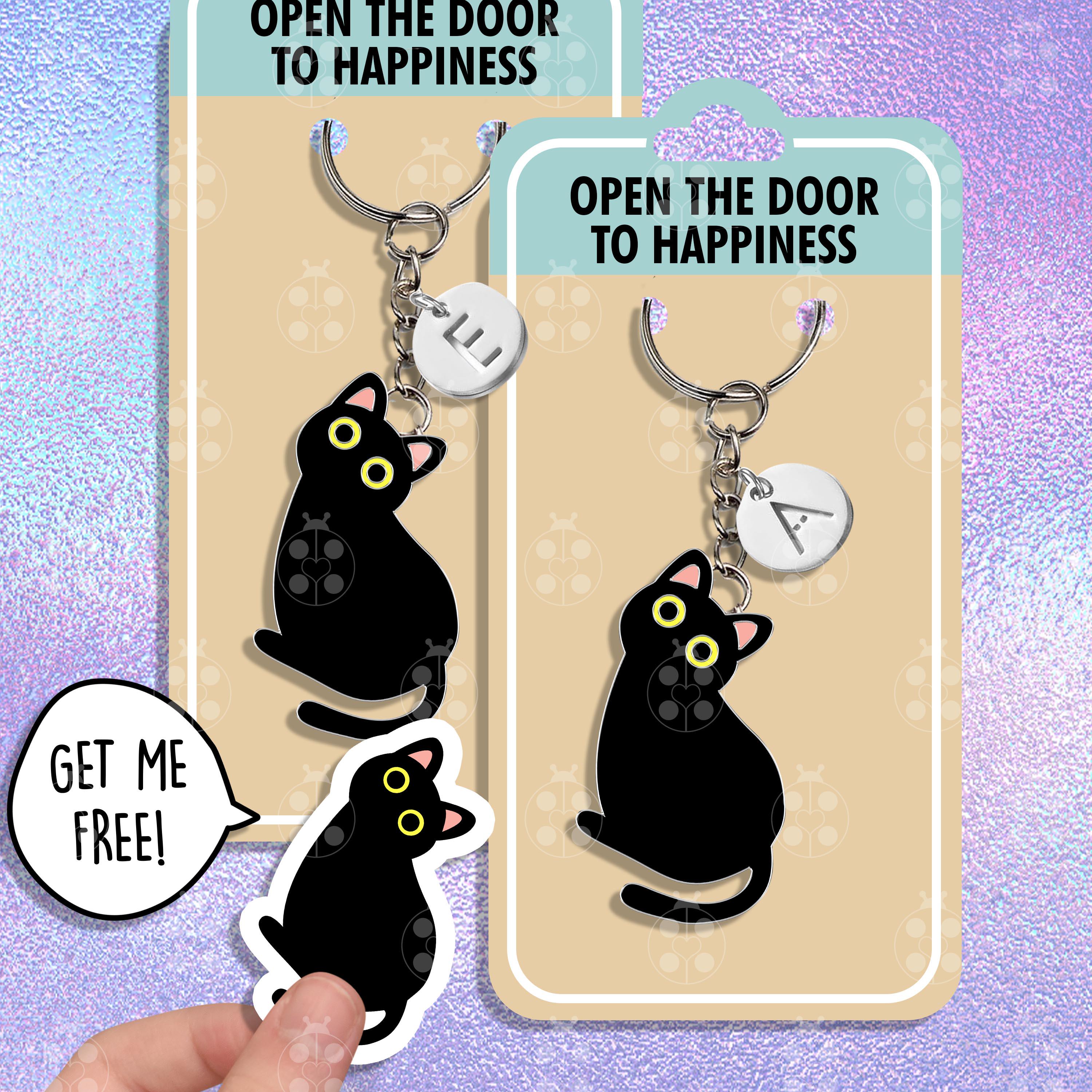 SATTCHI バッグチャーム・キーチェーン Black Cat Bag Charm Black Cat Keychain, Keychain for Women, Cute keychain, Bag