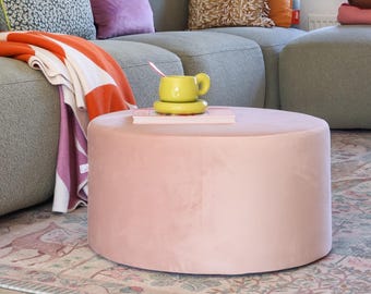 Blush pink velvet pouf, extra seat for livingroom, modern round ottoman, soft velour floor pillow, gift for friend, best home decoration.