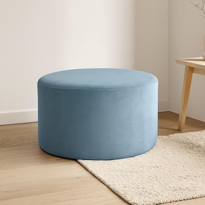 Blauwe poef voor minimalistisch interieur, Scandinavische poef om te zitten, zitkussen voor woonkamer, zacht fluwelen extra zitplaats.