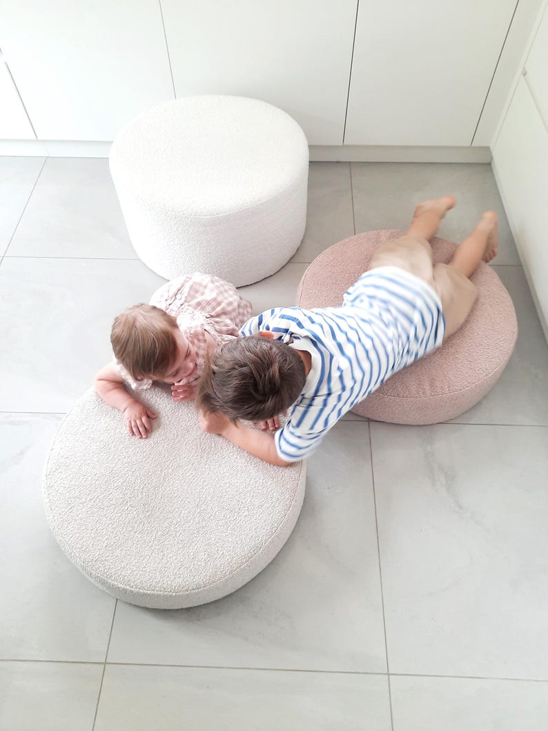 Round Boucle Pouf – Teddy Ottoman, Handmade Round Floor Cushion, Soft Footstool, Modern Minimalist Seat image 4