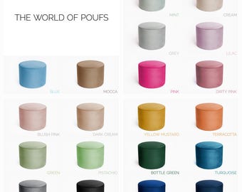 Various Colors Pouf, Minimalist Handmade Round Ottoman.