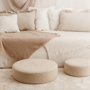 Round Boucle Pouf – Teddy Ottoman, Handmade Round Floor Cushion, Soft Footstool, Modern Minimalist Seat image 7