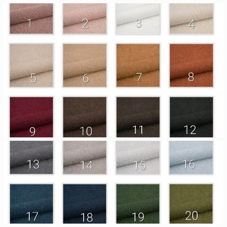 May include: Swatch card with 20 different fabric samples. The samples are arranged in a grid of 4 rows and 5 columns. The fabric samples are in a variety of colors, including beige, brown, gray, blue, green, and red.