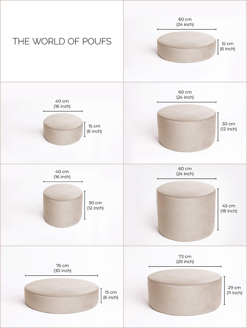 Dimension Pouf Rond Dirty Pink Round Pouf, Modern Pastel Ottoman for the Living Room ...