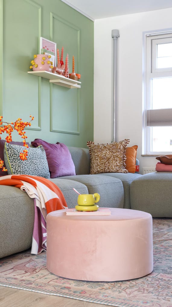Blush pink velvet pouf, extra seat for livingroom, modern round ottoman, soft velour floor pillow, gift for friend, best home decoration