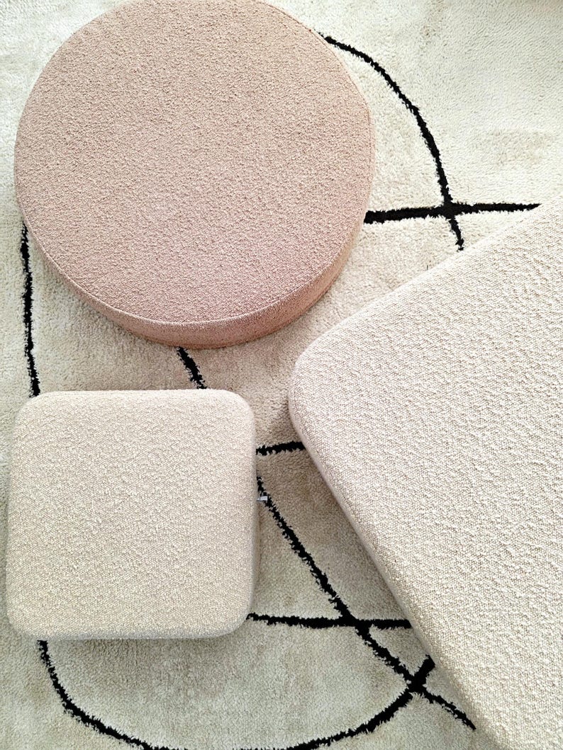 Round Boucle Pouf – Teddy Ottoman, Handmade Round Floor Cushion, Soft Footstool, Modern Minimalist Seat image 5