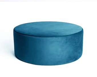 Stylish huge pouffe, XXL velvet turquoise pastel pouf, circle round ottoman, velour pillow floor pillow.