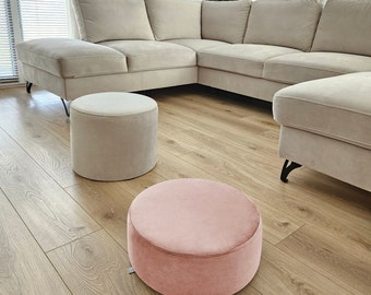 Blush Pink Ottoman, Modern Velvet Pouf.
