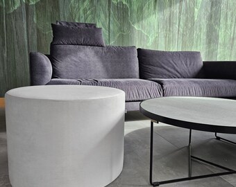 Grey Pouf, Modern velvet round ottoman.