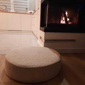 Round Boucle Pouf – Teddy Ottoman, Handmade Round Floor Cushion, Soft Footstool, Modern Minimalist Seat image 6