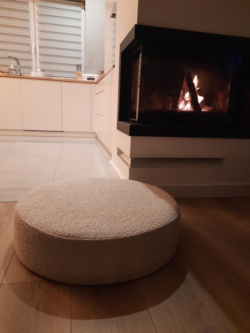 Round Boucle Pouf – Teddy Ottoman, Handmade Round Floor Cushion, Soft Footstool, Modern Minimalist Seat image 6