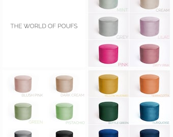 Modern Velvet Pouf, Minimalist Handmade Round Ottoman.