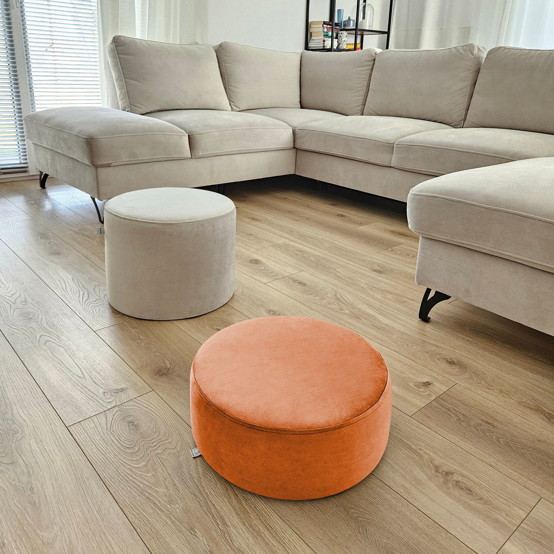 Modern Terracotta Pouf , Minimalist Velour Ottoman.