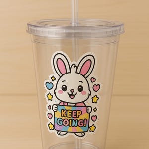 Cute Bunny &quot;Keep Going&quot; Sticker – Motivational Kawaii Rabbit Decal for Laptop, Water Bottle & Phone Case | Positive Gift Idea