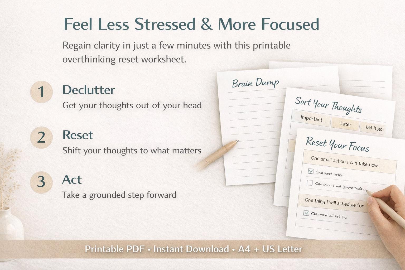 Overthinking Reset Worksheet, Printable Brain Dump PDF, Mental Clarity ...