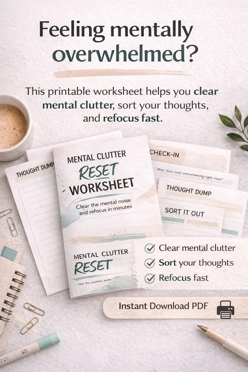 Mental Clutter Reset Worksheet, Printable Brain Dump PDF, Overwhelm ...