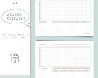 Cycle Calendar A4 PDF | Cycle Diary | Period Tracker | 2 Versions | 5 Colors