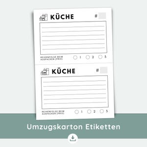 Umzugsetiketten zum Ausdrucken - A4-PDF für 12 Räume mit A5-Etiketten & Auspack-Priorität