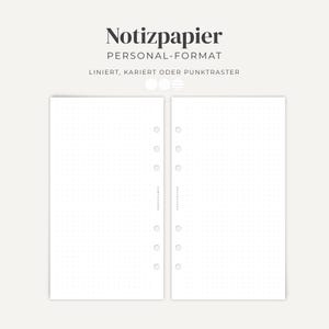Ringbucheinlagen Personal Format | Notizpapier liniert kariert Punktraster | 30 Blatt Nachfüllpapier für Ringplaner