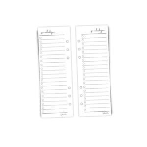 Könnte beinhalten: Zwei weiße Planer-Einsätze mit einem linierten Checklisten-Design. Jeder Einsatz hat eine Reihe von Linien mit Kreisen zum Abhaken und den Text "go erledigen" in Handschrift oben. Unten steht eine Signatur.