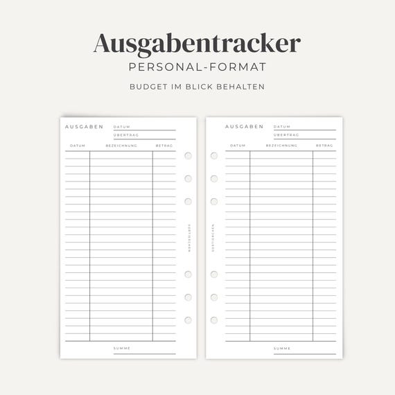 Ausgaben Tracker | Finanzplaner Einlage A6 Personal | Haushaltsbuch Vorlage für Ringplaner | Wöchentliche Budgetübersicht