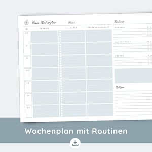 Weekly Planner PDF | Undated with Routines | Weekly Overview with Habit Tracker, Food & Household Information