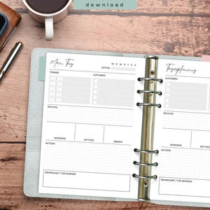 Agenda diária A5 sem data - inserções de calendário para agendas de fichário | Lista de tarefas, compromissos, planejamento de cardápio e notas